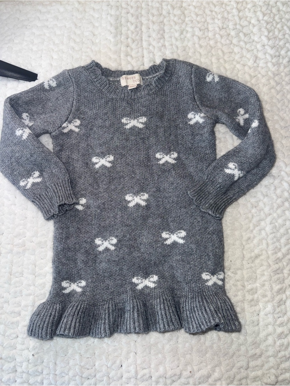 Little Girls' Gray Bow Knit Sweater Dress